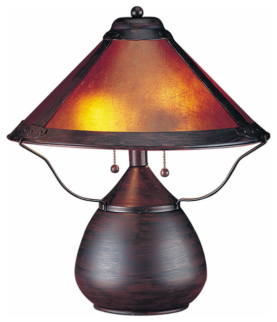 40W Mica Table Lamp, Rust Finish, Mica Shade