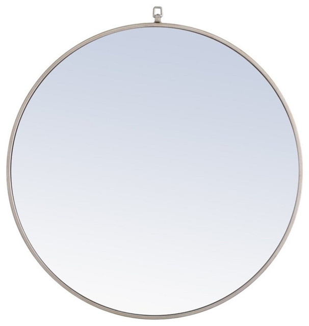 Pemberly Row 32" Contemporary Metal Frame Hooked Mirror in Silver ...