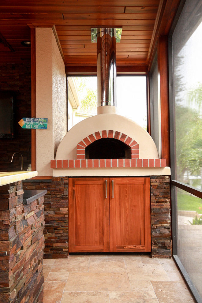 Siesta Key outdoor kitchen bar pizza oven - Transitional 