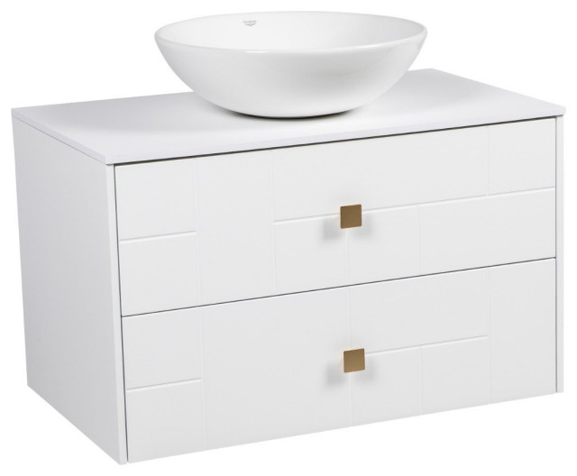 Modern WallMounted Bathroom Vanity Dune White Matte Diamond 40", 30