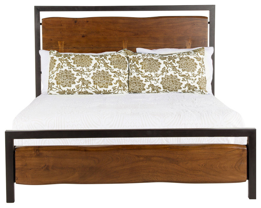 Glenwood Live Edge Acacia Wood Queen Bed Industrial Platform Beds