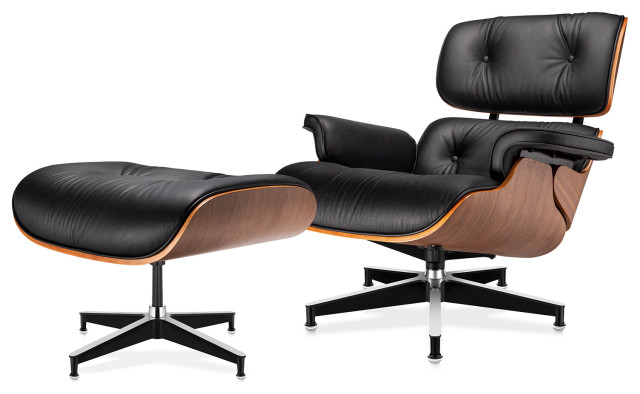 Leather Swivel Accent Chair and Ottoman - Midcentury - Armchairs And