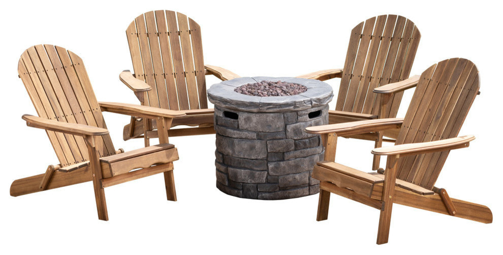 Gdf Studio 5 Piece David Outdoor Adirondack Chair Set With Fire