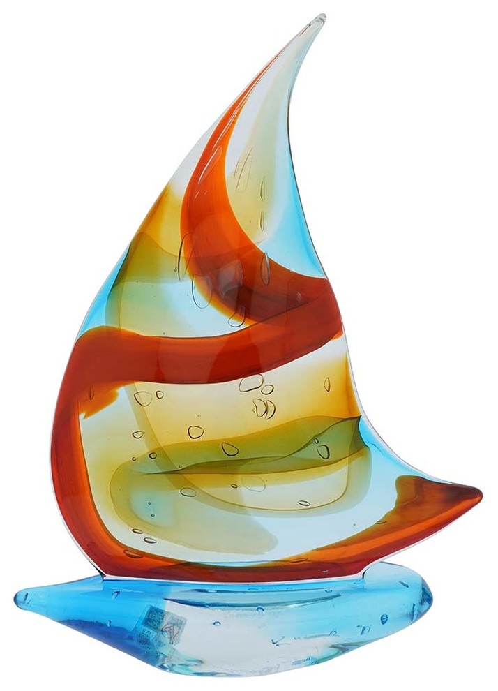 Murano Art Glass Large Sailboat Rainbow Beach Style Decorative Objects And Figurines By Glassofvenice