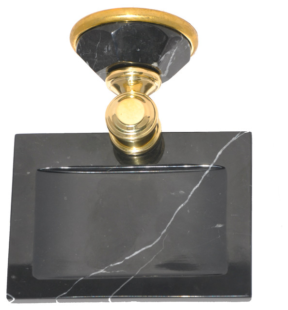 Soap Dish With Nero Marquina Marble Accents, Polished Chrome