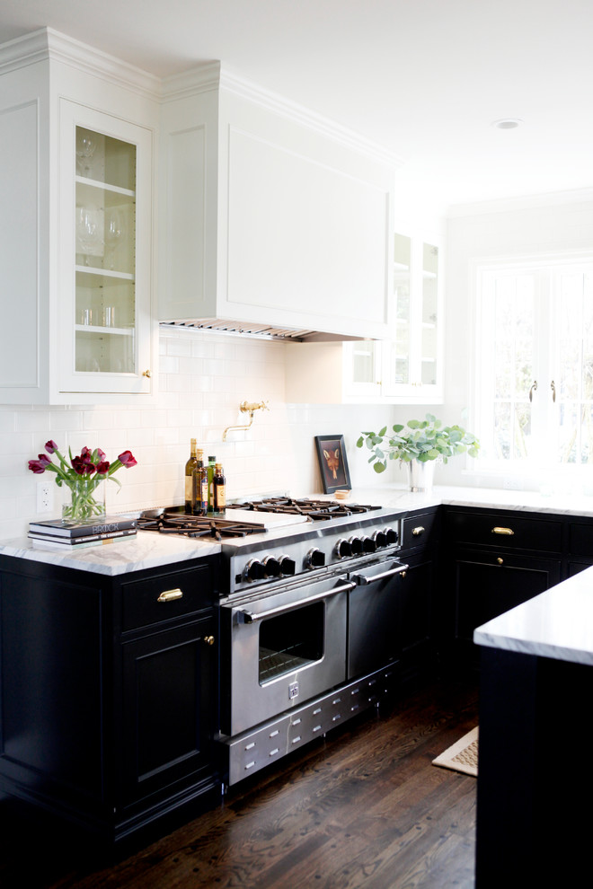 Example of a transitional kitchen design in Seattle