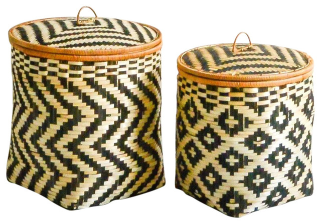 Set of Two Bamboo Baskets with Lids