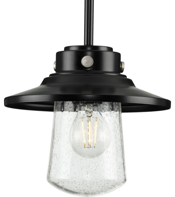 Tremont 1-Light Matte Black Clear Seeded Glass Farmhouse Mini-Pendant Light