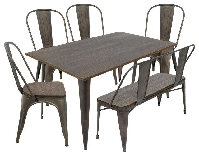 Oregon 6Piece IndustrialFarmhouse Dining Set, Antique/Espresso