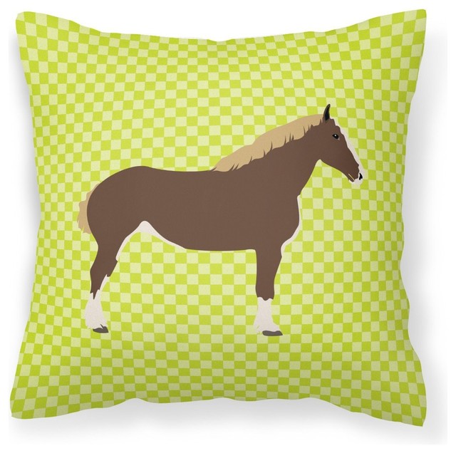 Percheron Horse Green Fabric Decorative Pillow