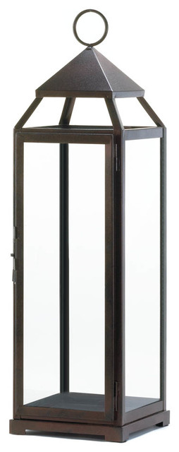 Large Bronze Contemporary Lantern, Bronze, Tall