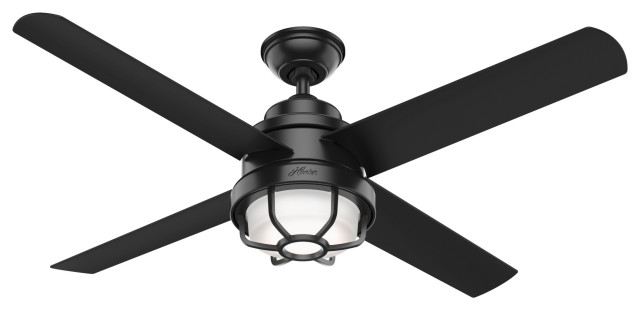 Hunter 54 Searow Outdoor Ceiling Fan Matte Black Led Light And Wall Control Transitional Fans By Company Houzz - Outdoor Ceiling Fan With Light Black
