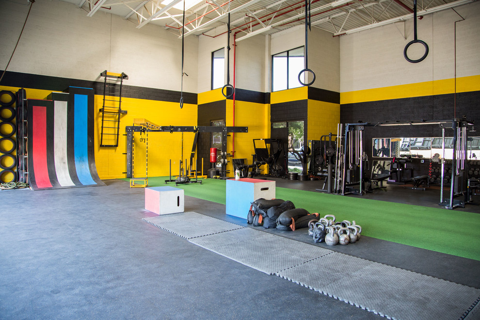 Large contemporary home weight room in Phoenix.