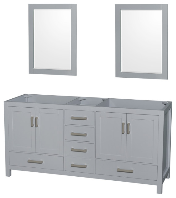 Sheffield 72" Double Vanity, No Top, No Sink, 24" Mirrors