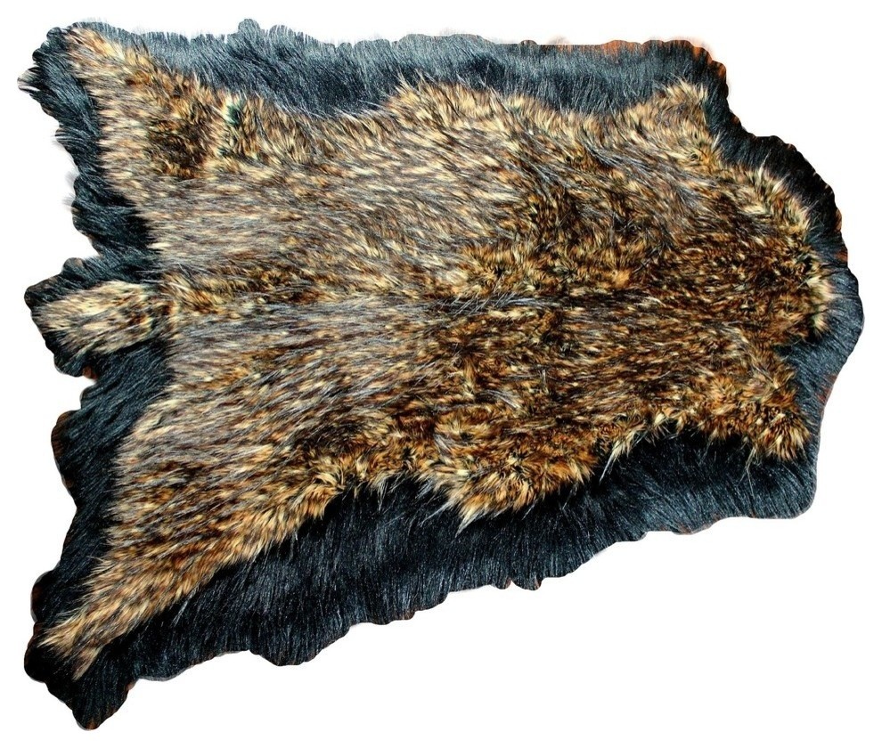 Pelt Faux Fur Double Bear Skin Rug, 3'x5'