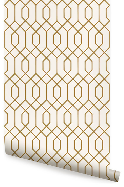 Geometric Hexagon Peel and Stick Vinyl Wallpaper, Gold, 24"w X 108"h