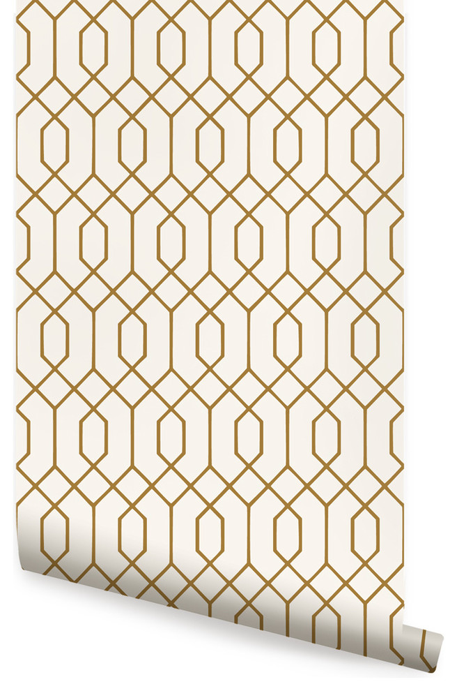 Geometric Hexagon Peel and Stick Vinyl Wallpaper, Gold, 24"w X 108"h