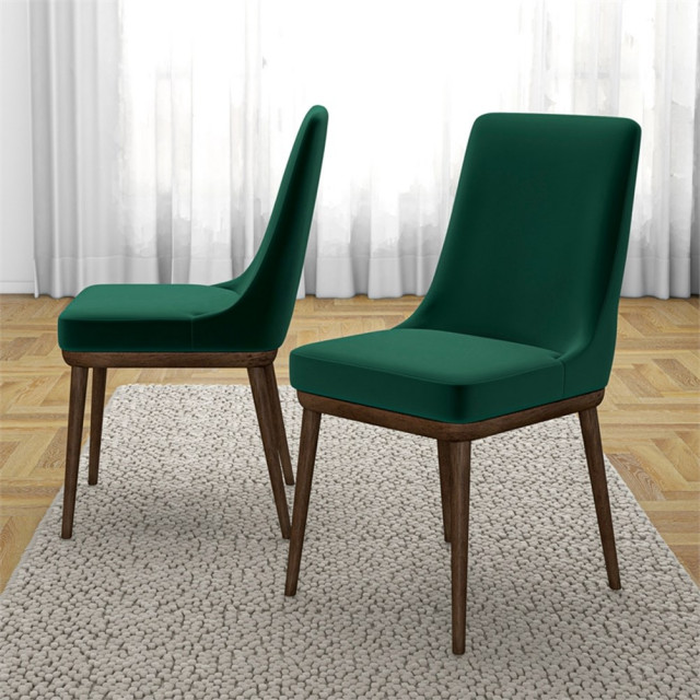 Catania Mid-Century Modern Velvet Dining Chair in Green (Set of 2 ...