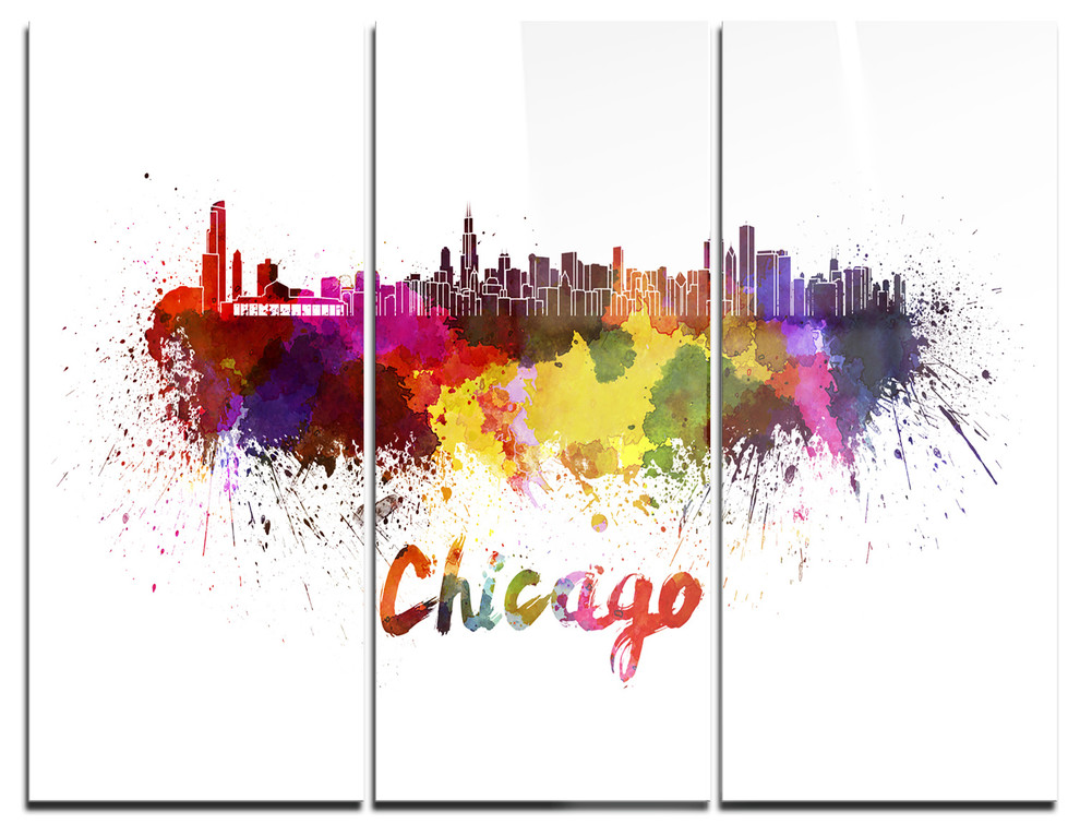 "Chicago Skyline" Glossy Metal Wall Art, 3 Panels, 36"x28