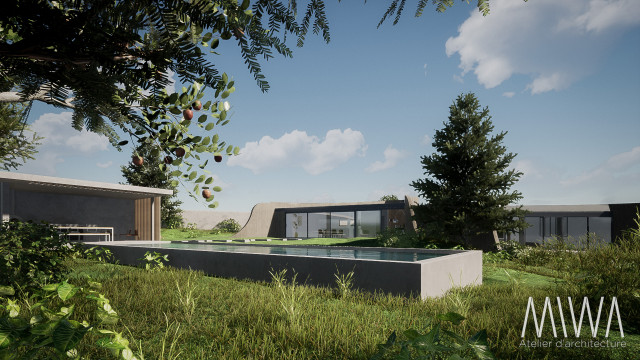 R&eacute;novation d'une maison en b&eacute;ton et cr&eacute;ation d'une piscine et d'un poolhouse modern-garten