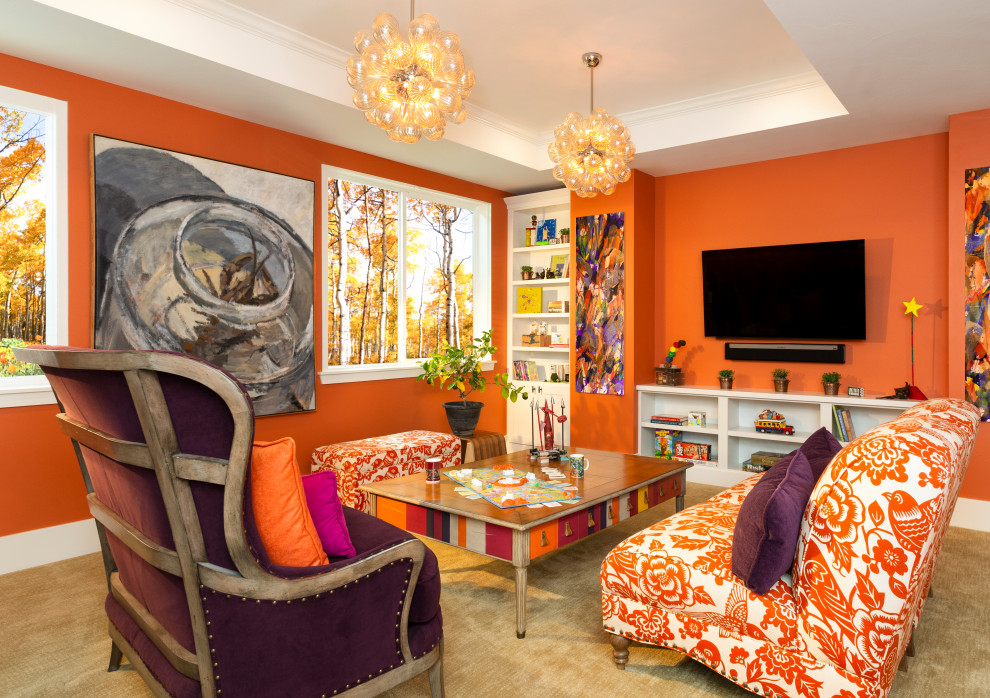 Example of a transitional home design design in Denver