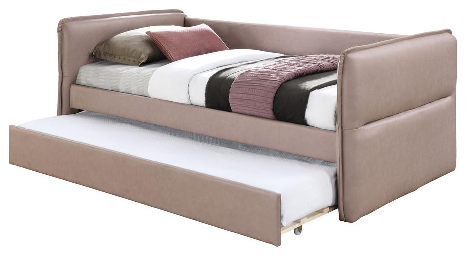 Trina Uph Twin Trundle BedDusty Rose Contemporary Platform Beds