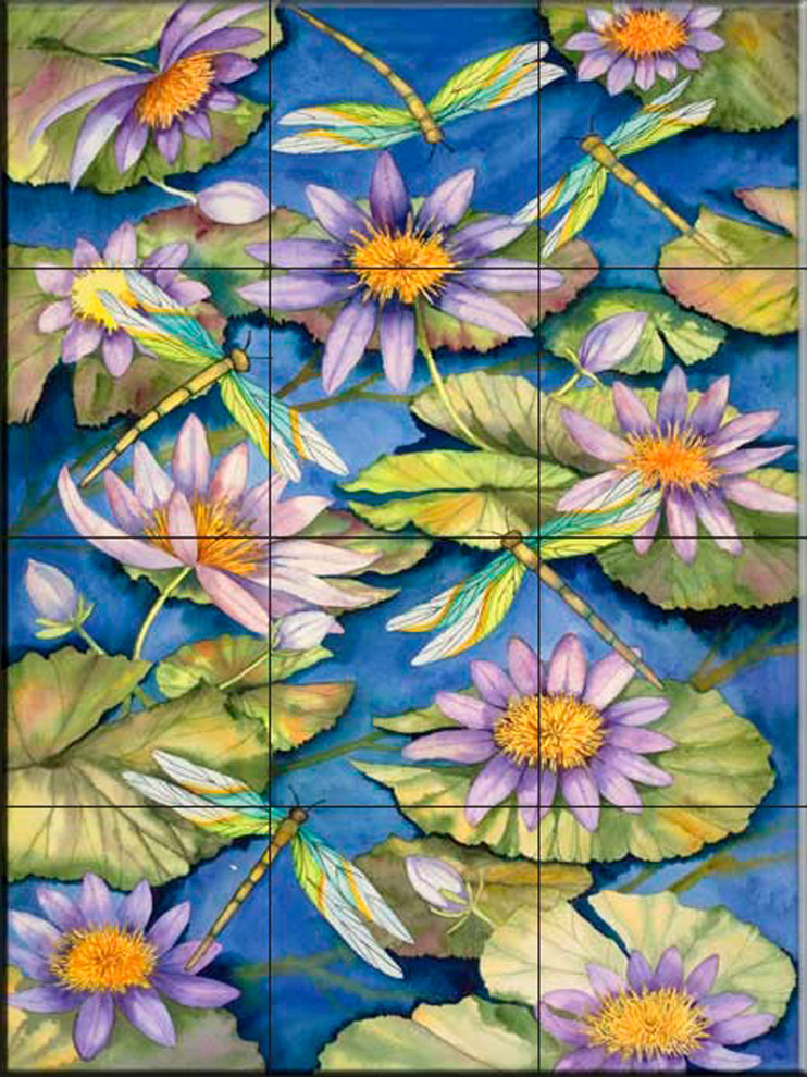 Tile Mural, Water Lilies And Dragonflies by Kathleen Parr Mckenna, 12. ...