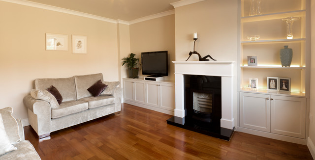 fitted sitting room units with built in led lights Traditional