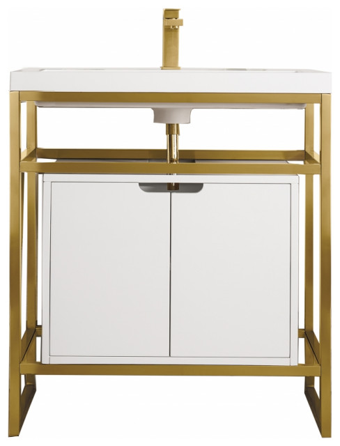 32" Modern Gold Freestanding Single Sink Bathroom Vanity, James Martin - Contemporary - Bathroom ...