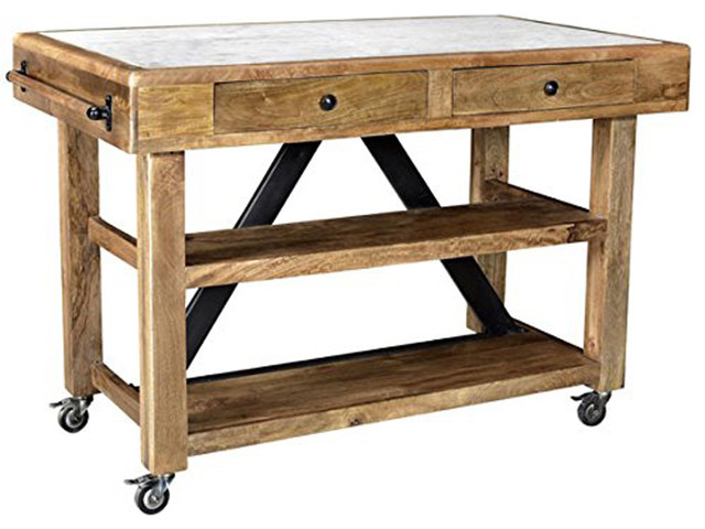 Makrana Kitchen Island With Marble Top 58x18x38 Transitional