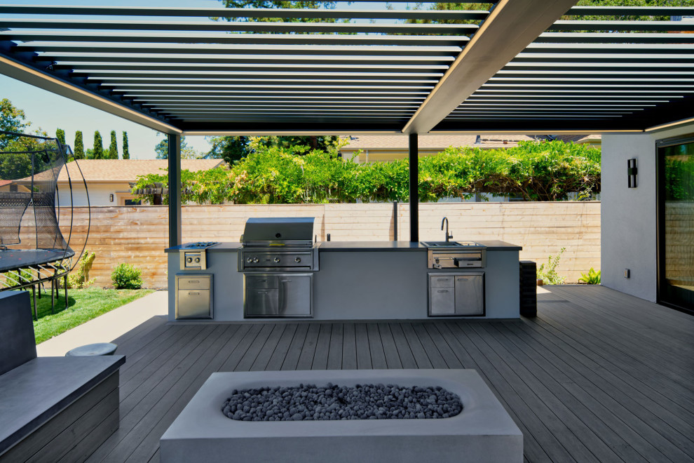 Medium sized contemporary back ground level terrace in San Francisco with a pergola.