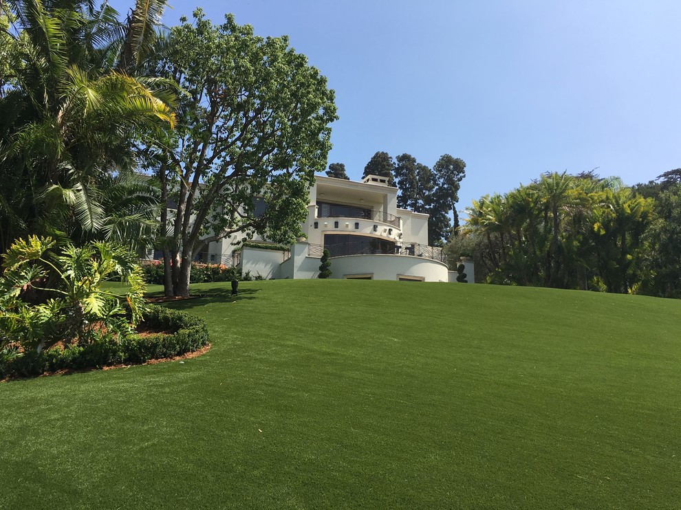 Inspiration for an expansive mediterranean backyard xeriscape in Los Angeles.