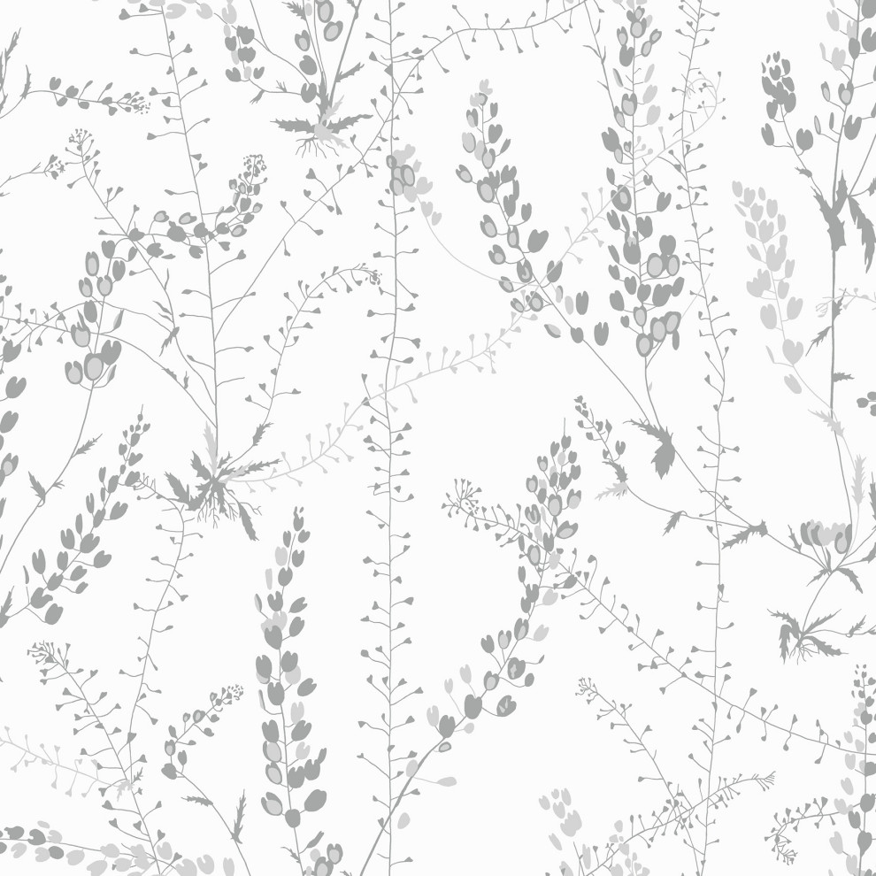 Bladranker Gray Botanical Wallpaper Contemporary Wallpaper by