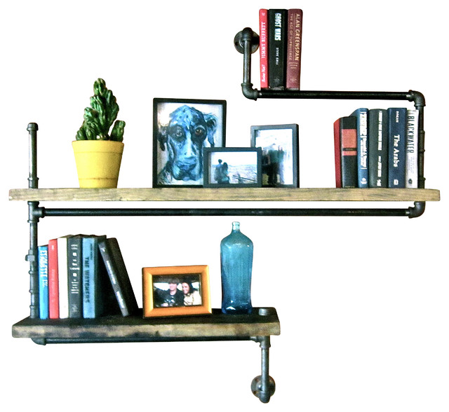 Level Three Industrial Pipe Bookshelf With 2 Wood Shelves