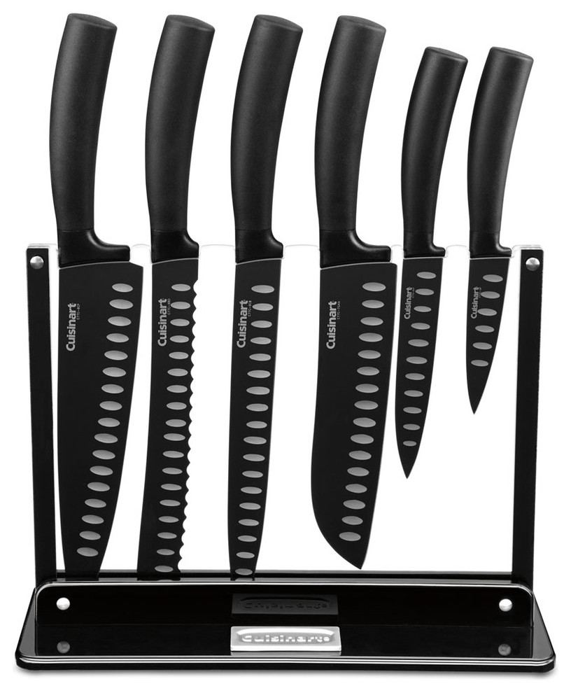 Classic 7-Piece Non-Stick Cutlery Set With Acrylic Stand, Black