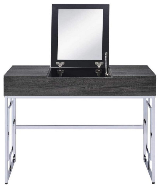 Vanity Desk, Black Oak and Chrome Contemporary Bedroom & Makeup