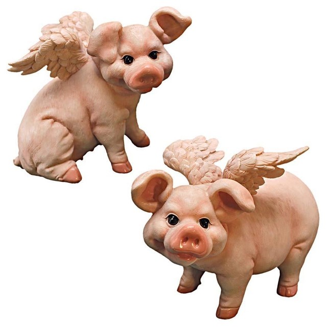 Flying Pigs Statue Set Of 2 Traditional Decorative Objects