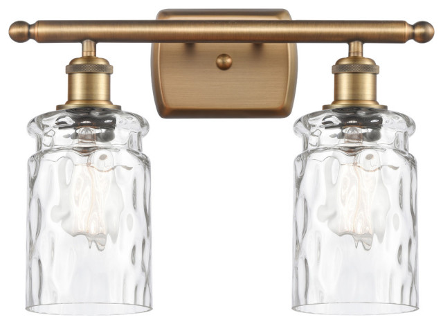 Candor 2-Light Bath Vanity-Light, Brushed Brass, Clear Waterglass