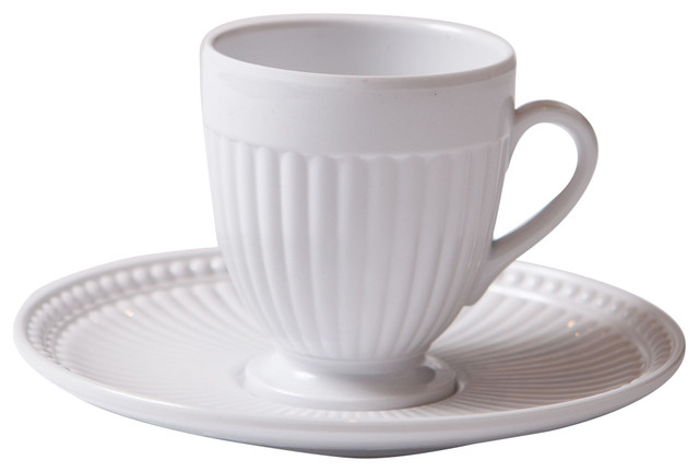 Shatterproof Coffee Cups With Saucers, Set of 2, White