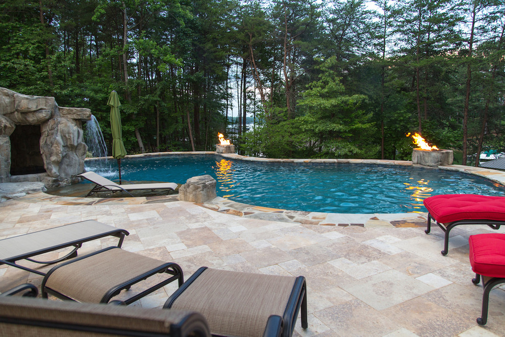 Inspiration for a rustic pool remodel in Charlotte