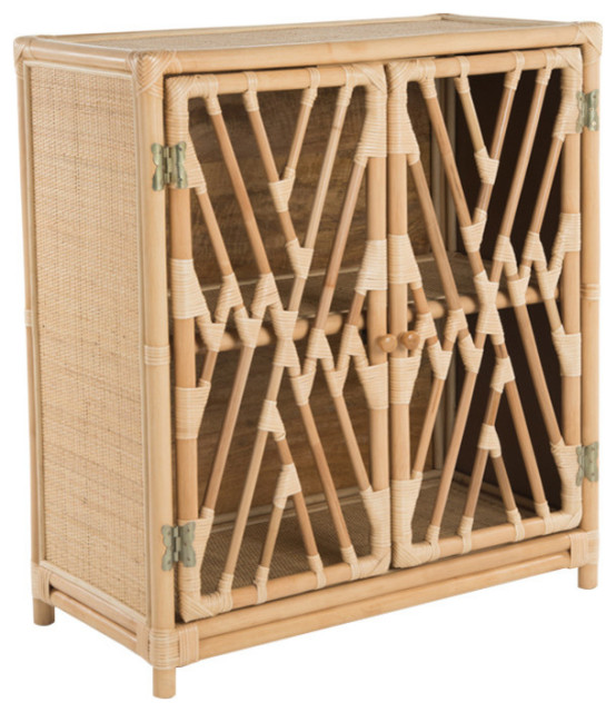 Rattan Chippendale Storage Cabinet With 2 Doors Tropical
