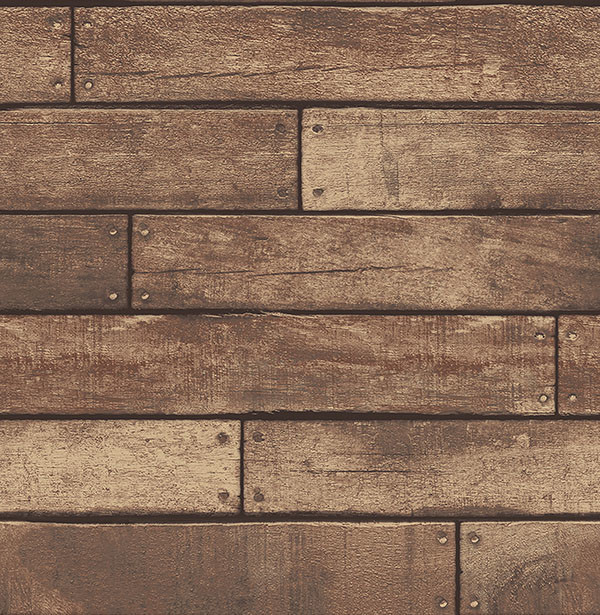 Weathered Brown Nailhead Plank Wallpaper Bolt