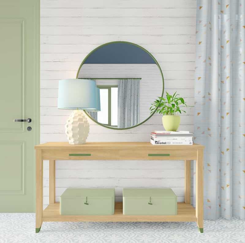 Inspiration for a transitional ceramic tile, gray floor and shiplap wall foyer remodel in Philadelphia with white walls and a green front door