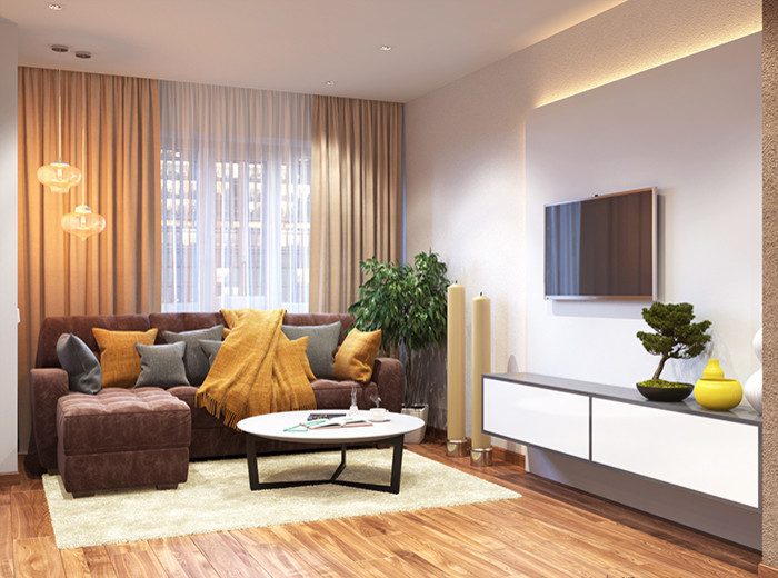 Уютная гостиная с каминной зоной