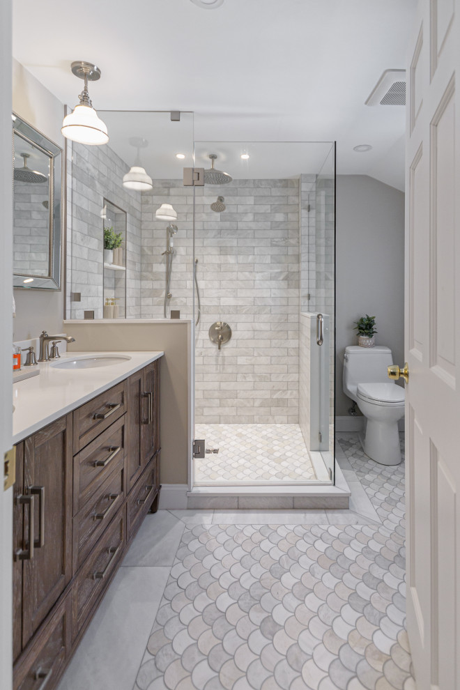 Example of a transitional bathroom design in Boston