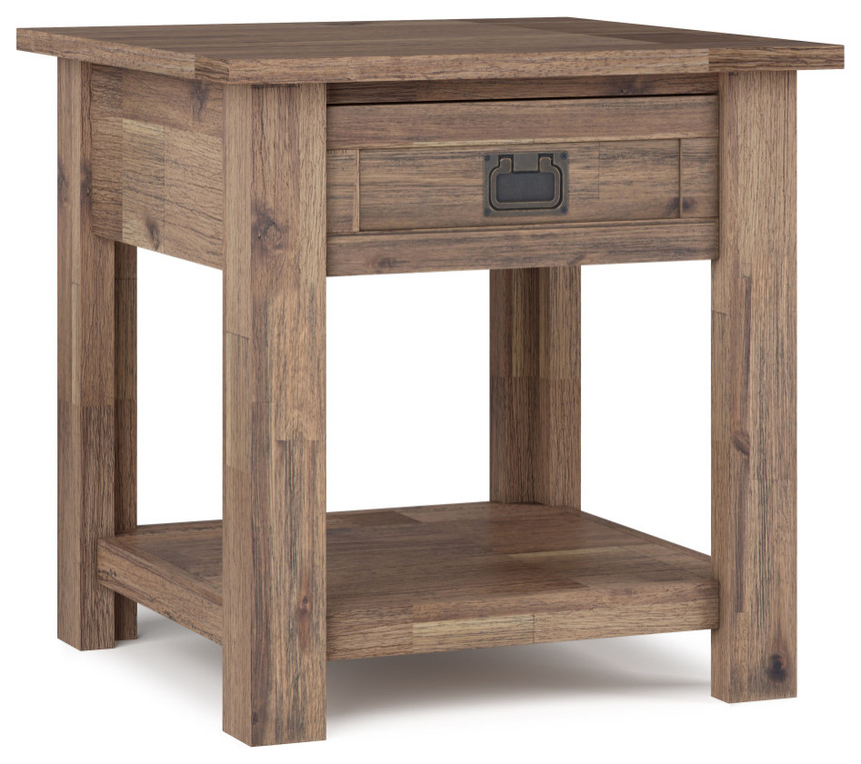 Monroe Solid Acacia Wood End Table Transitional Side Tables And End