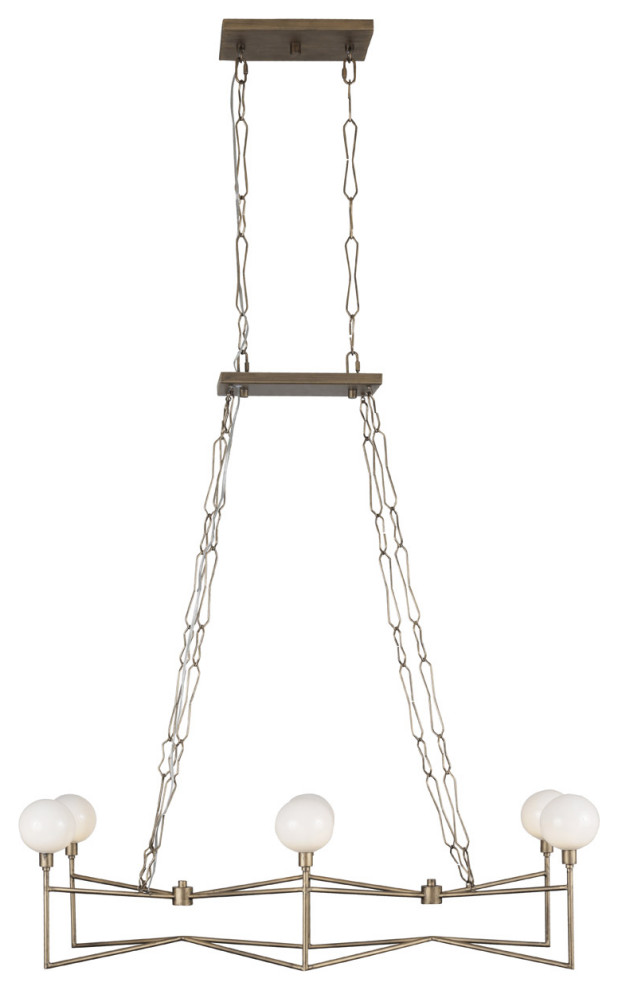 Bodie 6-Light Linear Pendant, Havana Gold With Glossy Opal White Glass