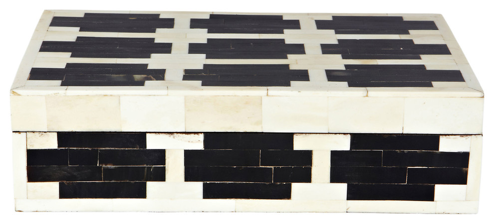Pune Wood and Bone Box, Black/Ivory