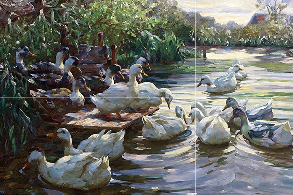 Tile Mural Kitchen Backsplash Ducks on the Dock, Ceramic Glossy