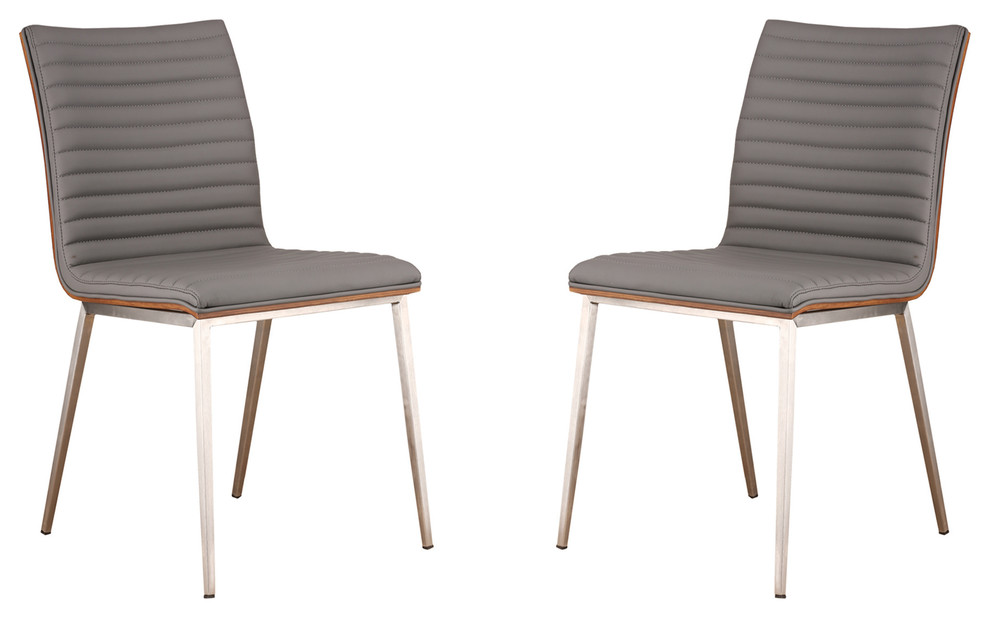 Carmichael Dining Chair, Gray Faux Leather With Walnut Back, Set of 2